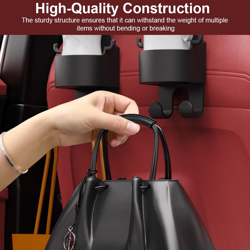 STHIRA Car Organizer Hanger for Headrest with Dual Hooks and Cup Holder | 2Pcs Plastic Set