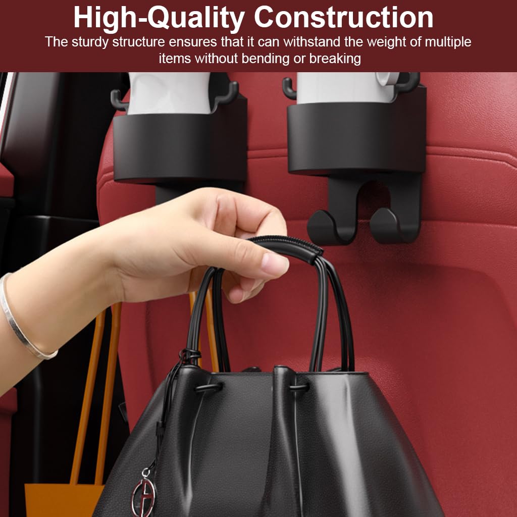 STHIRA® 2Pcs Car Organizer Hanger for Headrest Multi-Purpose Car Headrest Hook Under Headrest Hook Plastic Headrest Hook with Cup Holder Backseat Hanging Holder for Small Items