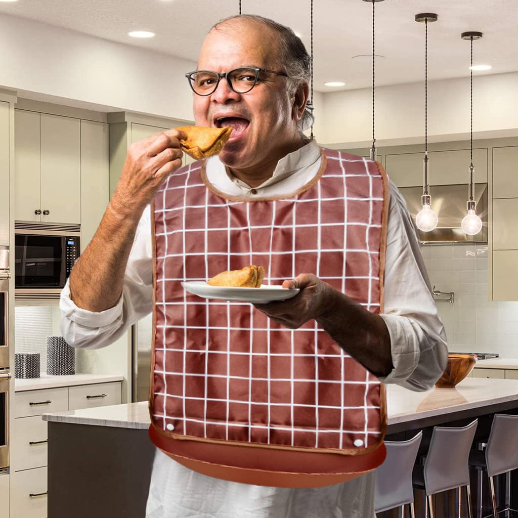 HANNEA Adult Bibs for Elderly Dining with Hook & Loop Closure 15.34×13.38 in Blue | Washable