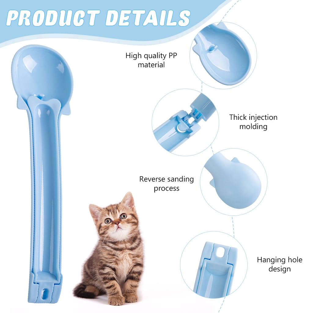 Qpets Cat Strip Feeder for Soft and Moist Treats featuring Pressing Lever Handle | Food Grade Silicone Portable Feeding Spoon in Blue