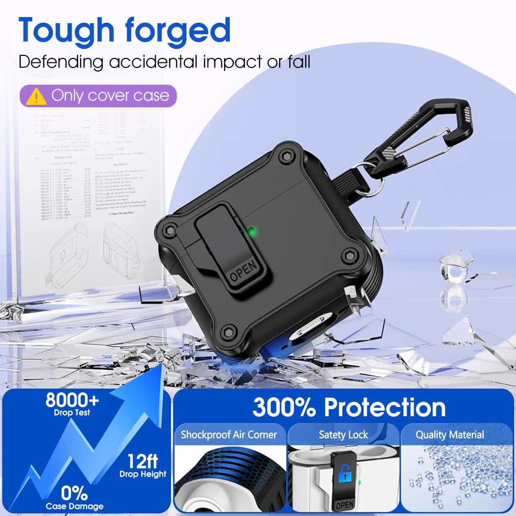 ZORBES Skin Cover for AirPods 4th Gen Charging Case with Safety Lock & Carabiner | Black TPU Anti Scratch Protection