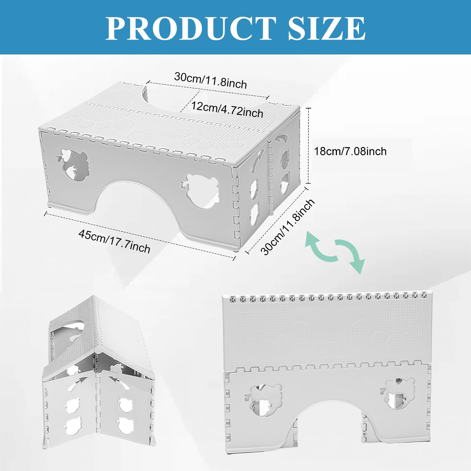 HANNEA Folding Toilet Squat Stool for Better Posture with Anti Slip Feet 45x30x18cm PP | Foldable Bathroom Stool for Kids and Adults