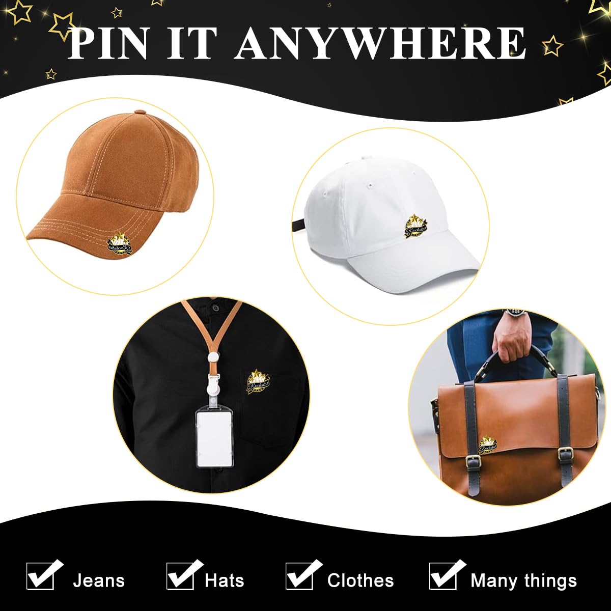 SANNIDHI Employee of The Month Lapel Pin Set for Recognition Programs with Pinback Mechanism and Alloy Build | 10Pcs Rock Star Enamel Brooch