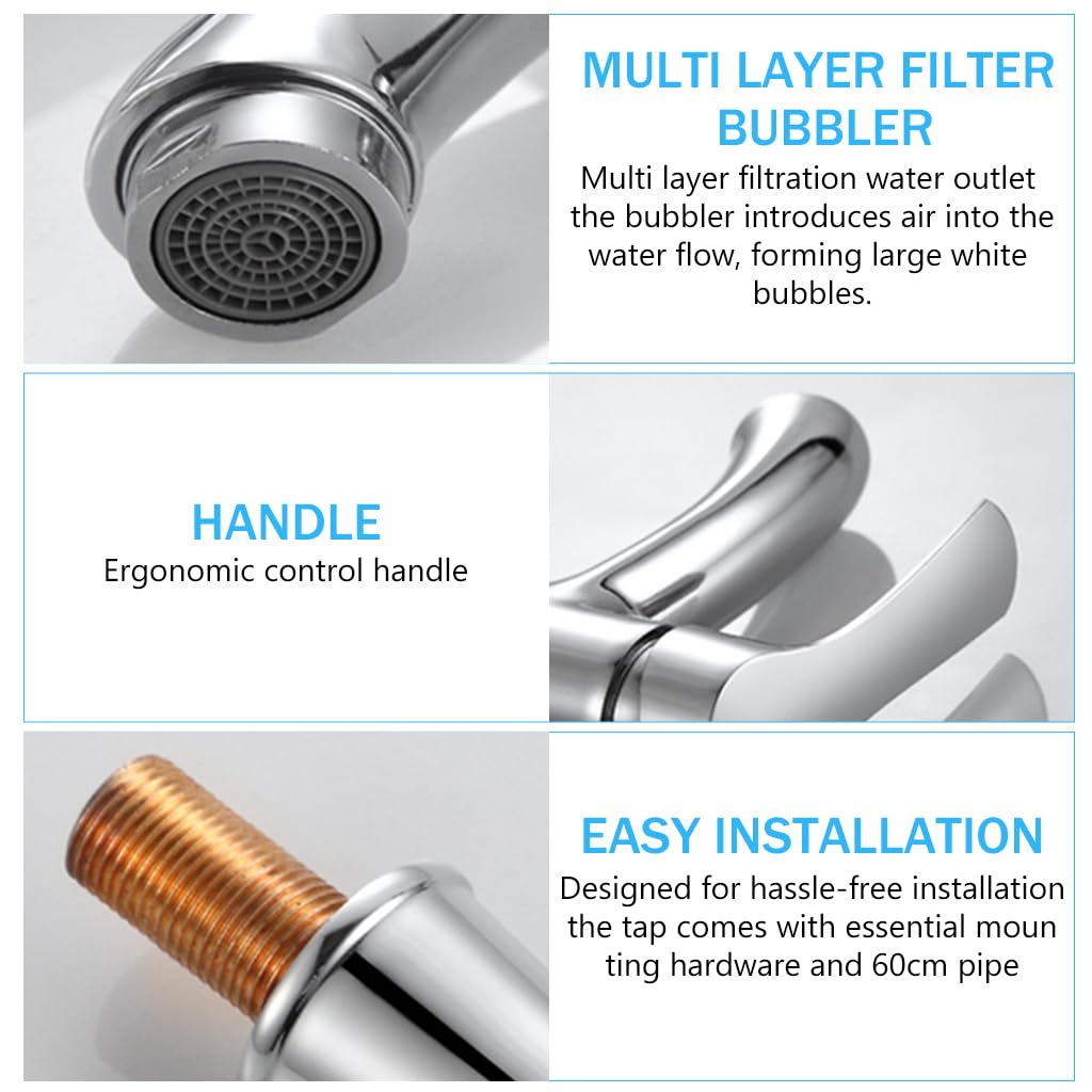 HASTHIP Bathroom Wash Basin Tap for Kitchen with Single Handle Lever and 23.6 Inch Lines | Chrome Finished ABS