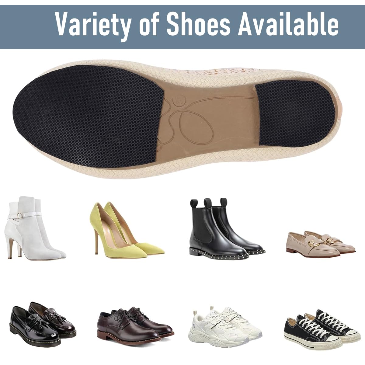 Venzina Sole Cover Protectors for Shoe Repair with Anti-Slip Textured Surface 8Pcs 1mm Rubber | Cuttable Patches for Heels and Leather Shoes