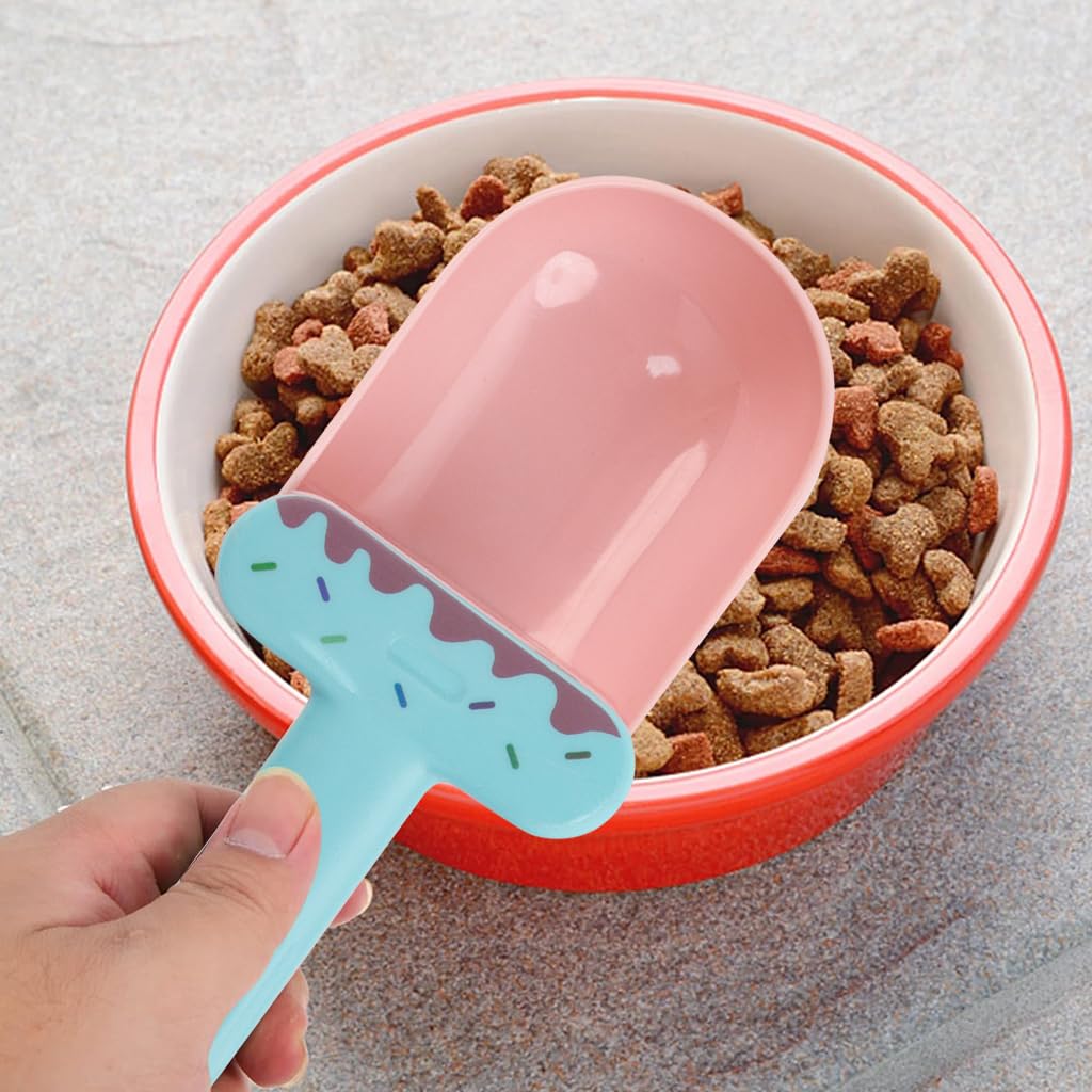 Qpets Dog Food Scoop Set for Cats and Dogs with Sealing Clip Handle and Canning Spoon | Ice Cream Color