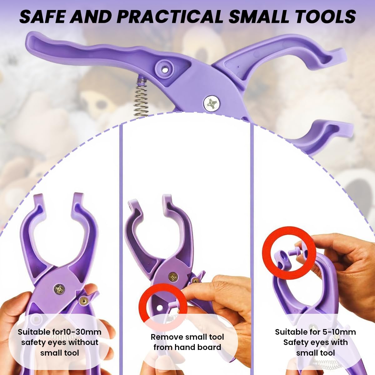 HASTHIP Safety Eyes Installation Tool for Crochet with 8.47 in Ergonomic Pliers | Purple