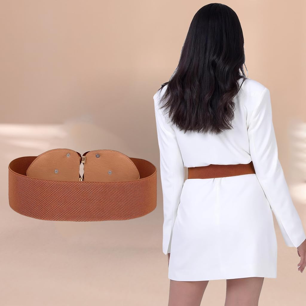 Zibuyu Heart Shaped Wide Elastic Waist Belt for Women with Interlocking Buckle and Faux Leather | Vintage Stretch Accessory for Dresses