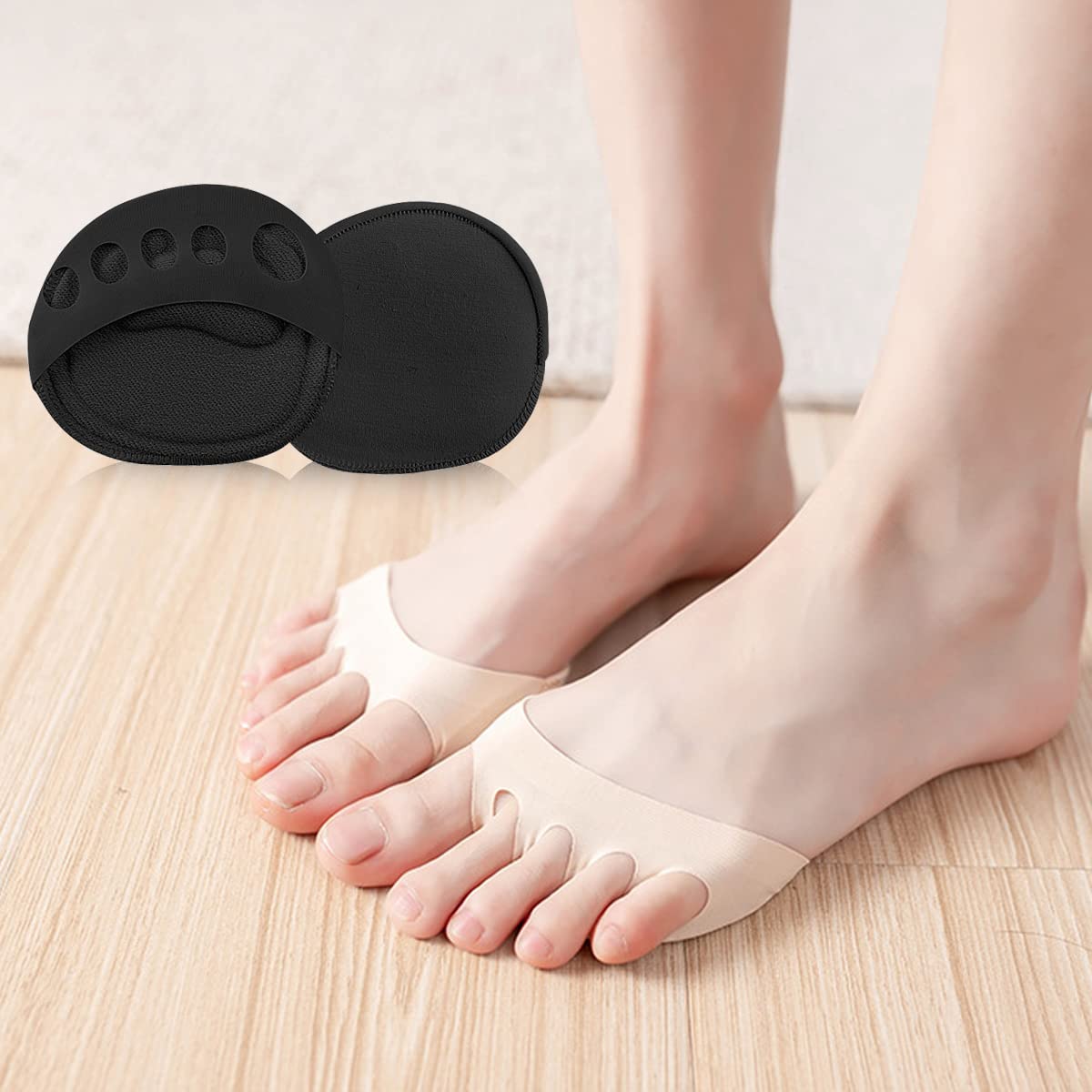 HASTHIP 4 Pairs Forefoot Pads Honeycomb Fabric Ball of Foot Cushion Metatarsal Pads for Women, Reusable High Heels Invisible Socks, Comfortable Non-Slip Toe Sleeves for Relieving Foot Fatigue