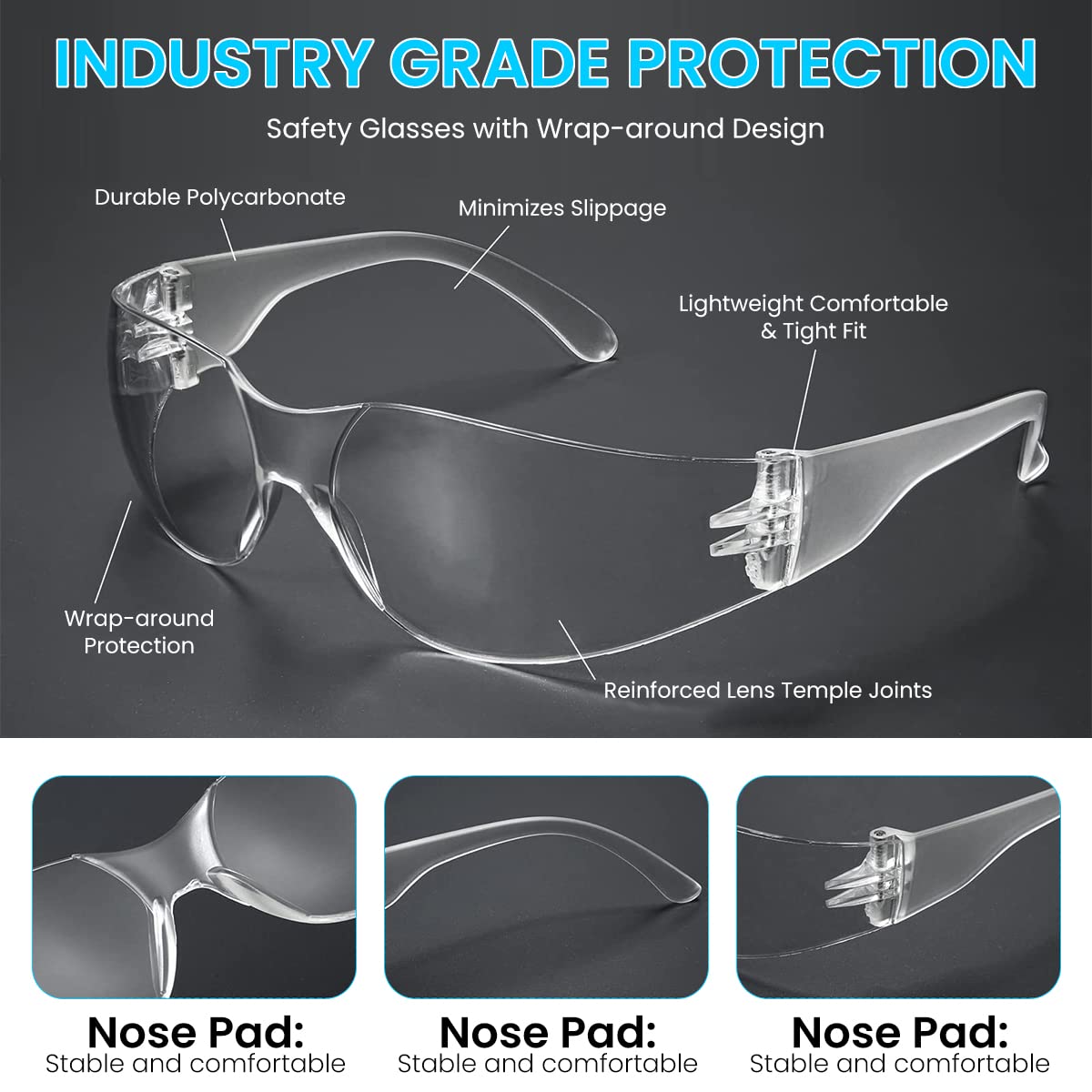 Serplex Safety Goggles for Work and Construction with 1.5mm Clear PC Lens | 12 Pairs