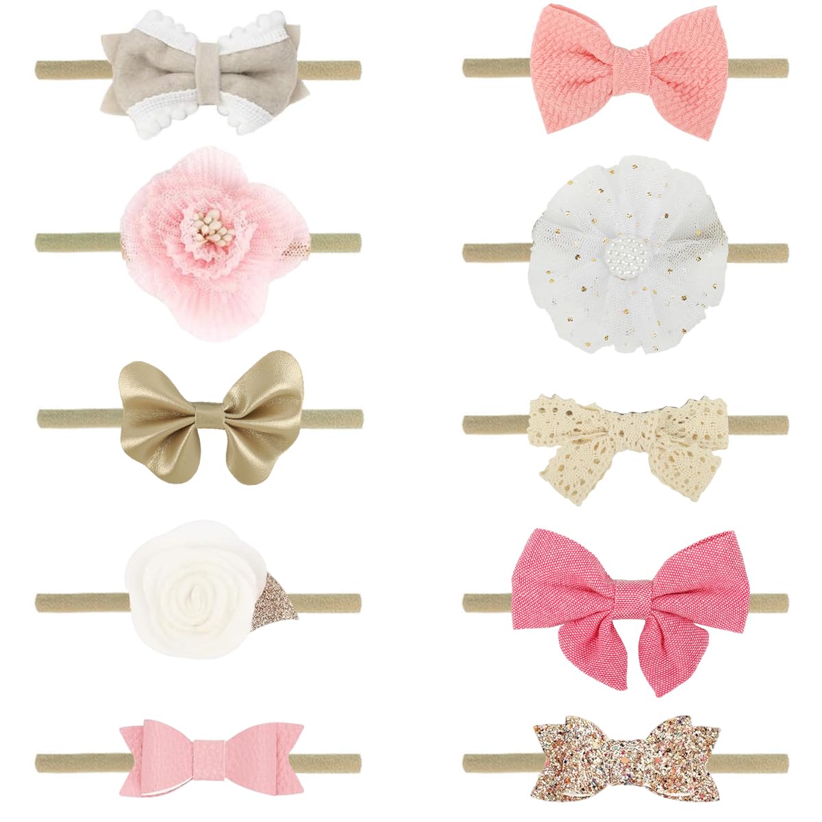 SNOWIE SOFT Hair Band Set for Baby Girls with Stretchable Fabric & 10Pcs Bows | Ideal Gift