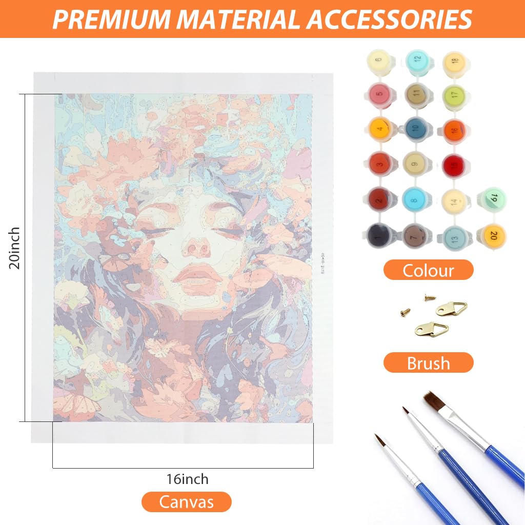 HASTHIP Paint by Numbers Kits for Adults and Kids Canvas DIY Digital Oil Paint Girls and Flowers Wall Decor Paint Modern Home Decor (Frameless 16x20 inch )