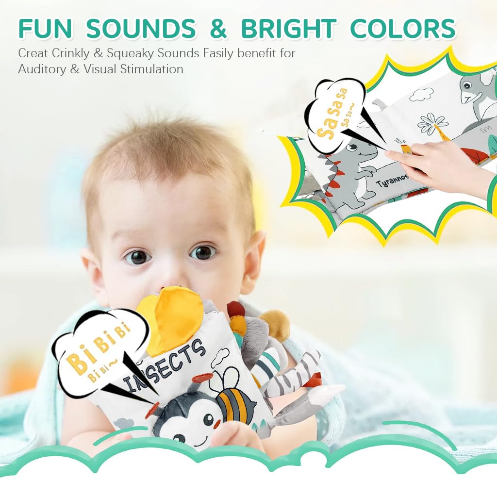 SNOWIE SOFT Crinkle Baby Cloth Books for Early Learning with Squeak and Crinkle Pages | Nontoxic Fabric Toy for 0–6 Months