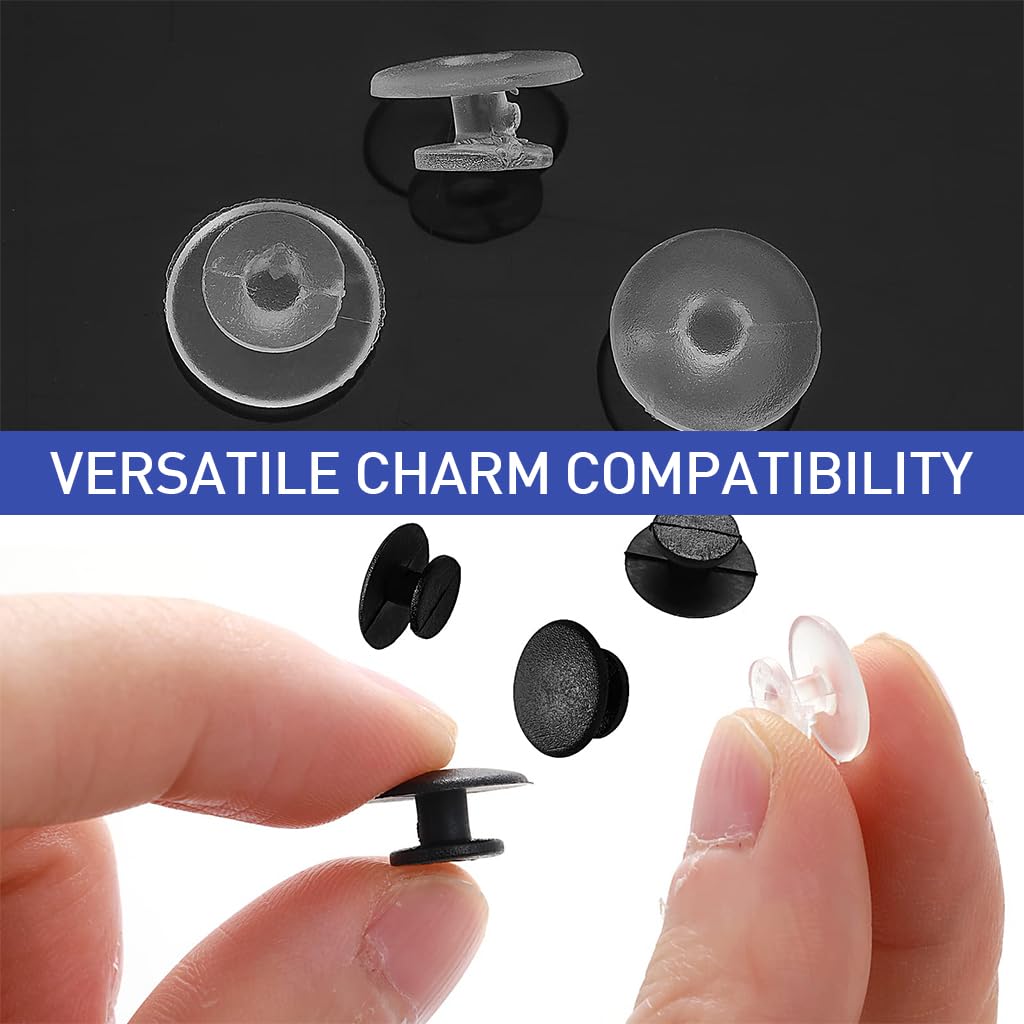 HASTHIP Clog Charm Backings for DIY Shoe Charms with 12mm Base and 8mm Stopper | 100Pcs Black and White Plastic Buttons