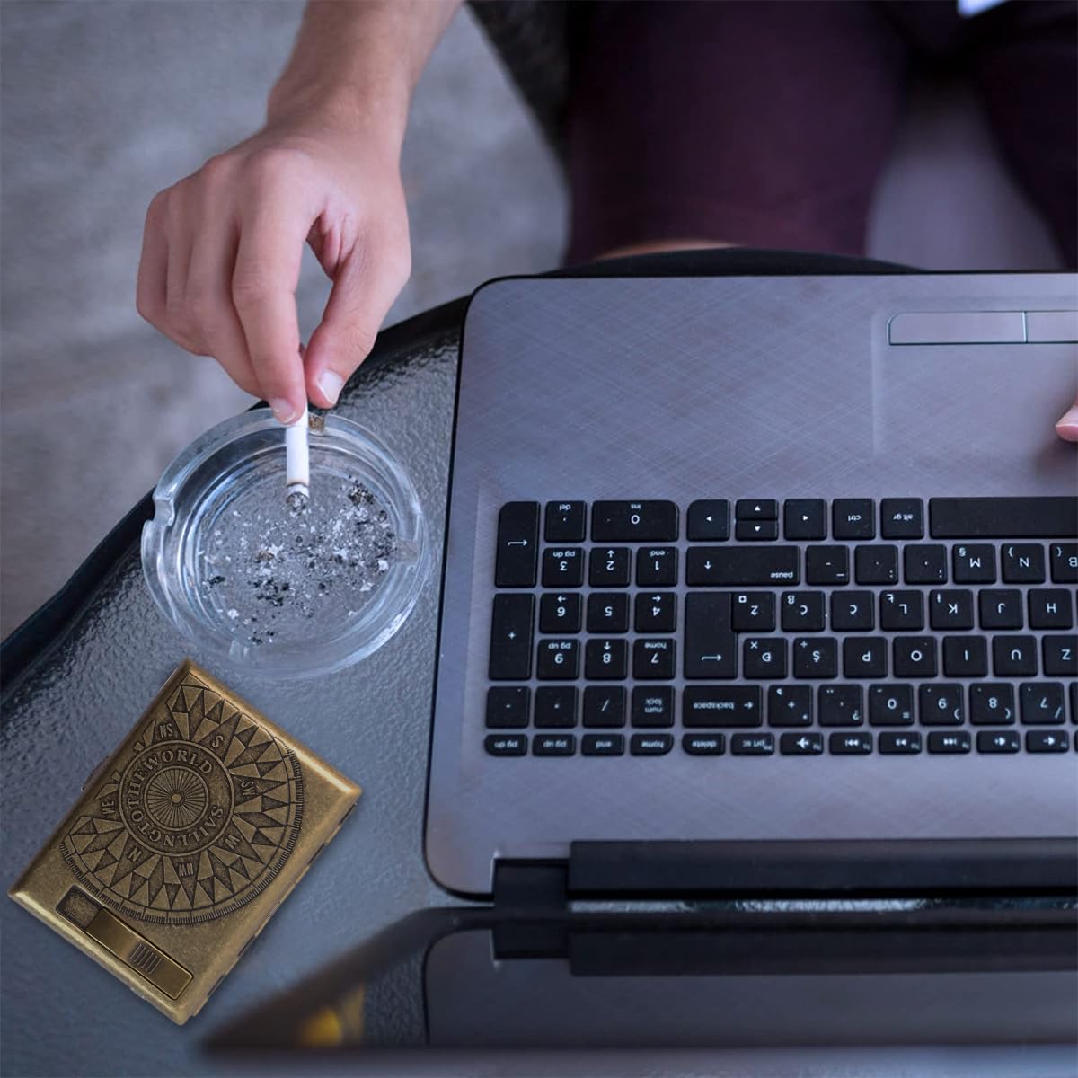 GUSTAVE Retro Metal Cigarette Case for Men with USB Flameless Coil Lighter | Holds 20 Cigarettes