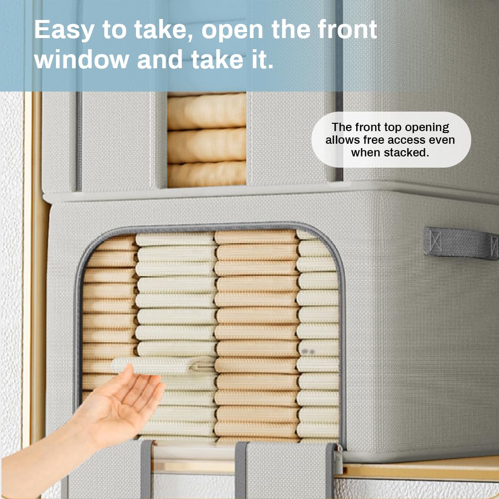 Supvox Wardrobe Organizer for Clothes with Dual Zipper Door and Clear Window 66L Oxford Cloth | Foldable Stackable Storage Box 2PCS