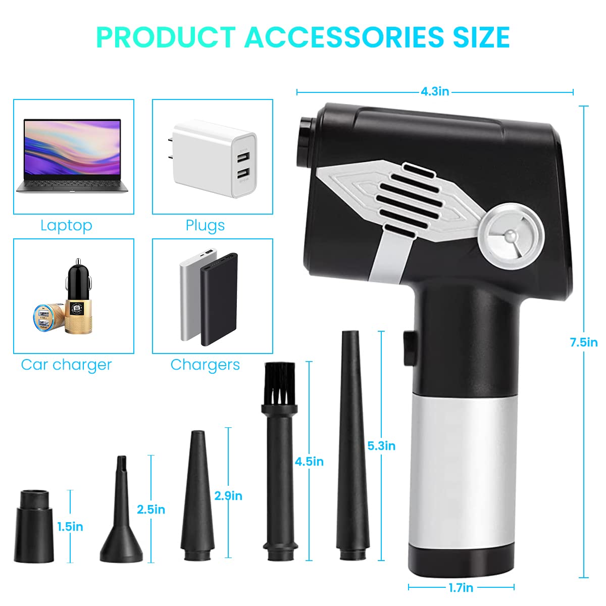 ZORBES Wireless Air Duster for Car and Computer Cleaning with 45000 RPM Power | 5 Nozzles and LCD Display