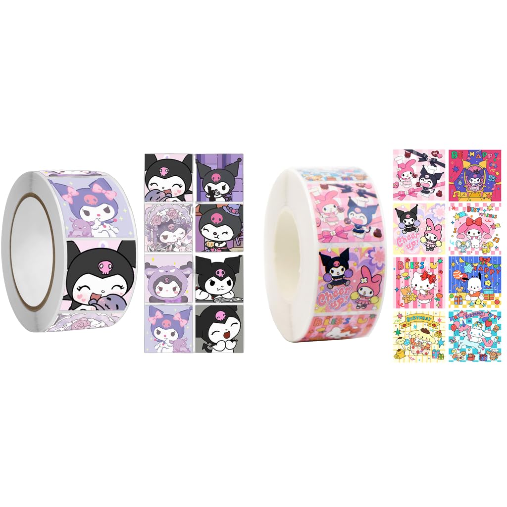 HASTHIP® 500Pcs Kuromi & Sanrio Stickers, 8 Designs Cute Kawaii Decals for Journaling, DIY Crafts, Scrapbooking, Planners, Laptops, Kids, Teens, Girls, Adults, Ideal Gift for Fans
