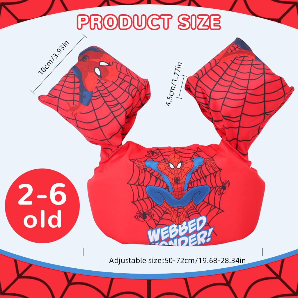 Proberos Float Arm Bands Vest for Kids 30–55 lbs with One Piece Inflatable PVC | Red Superhero Design