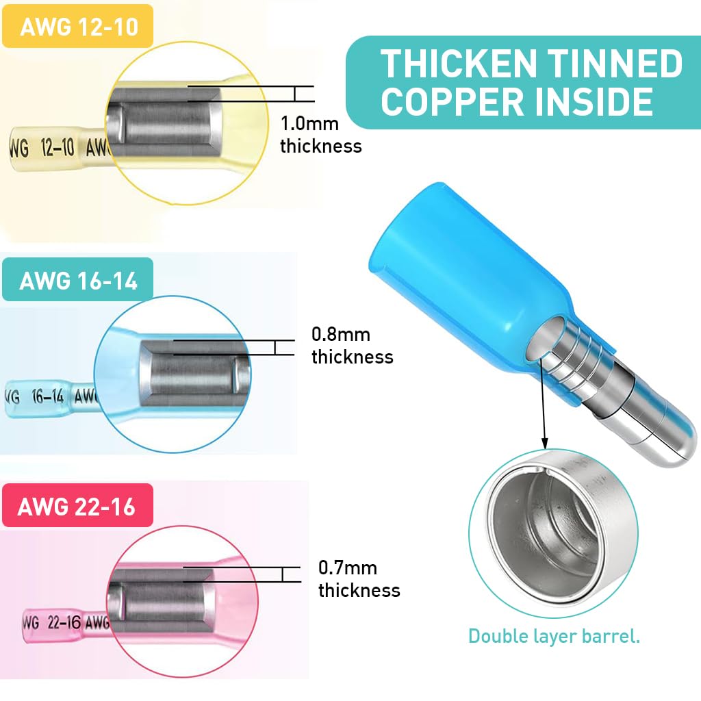 Serplex® 110Pcs Heat Shrink Butt Connectors with Box 3 Sizes Heat Shrink Butt Connectors for AWG 12-10/16-14/22-18 Wire Connectors Crimp Connectors for Automotive Repairment, Electrical Projects