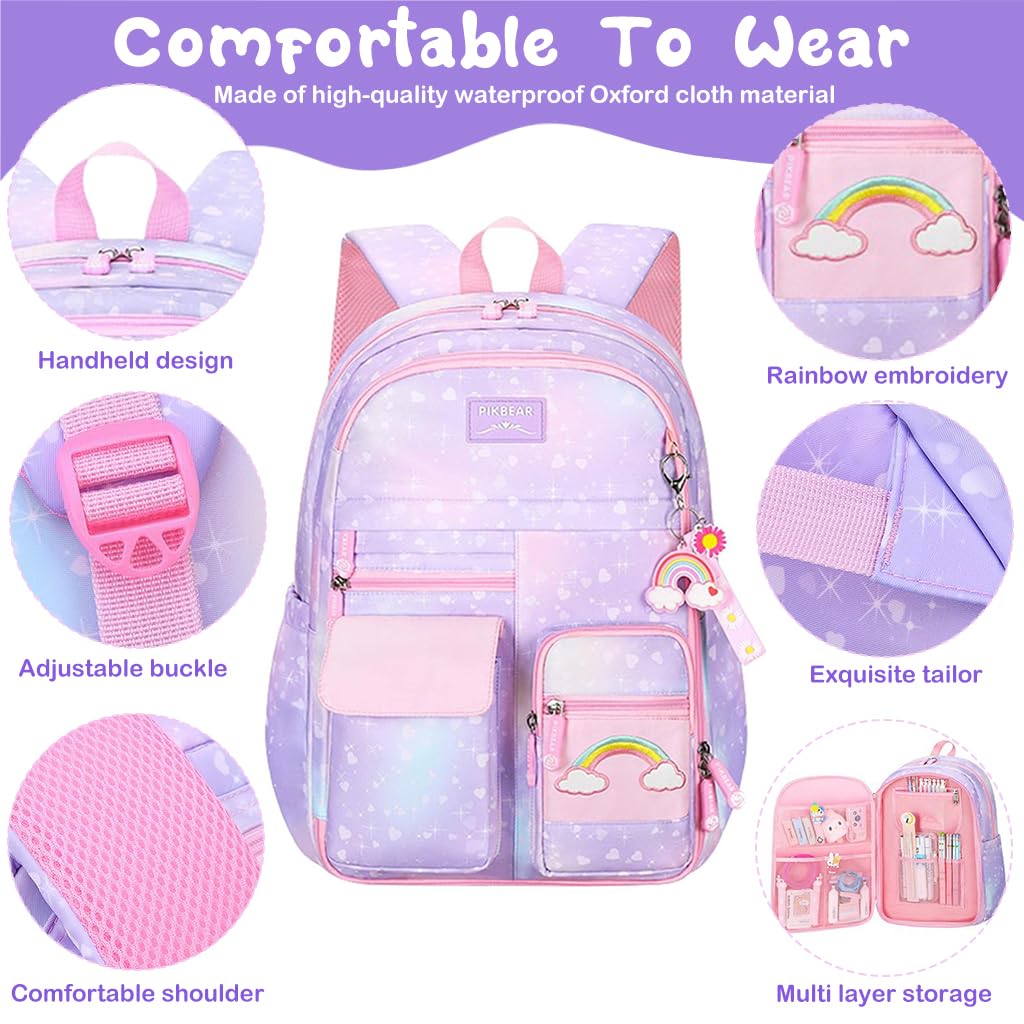 PALAY School Backpack for Girls with 32x28x45cm Capacity and Ergonomic Straps | Pink Set