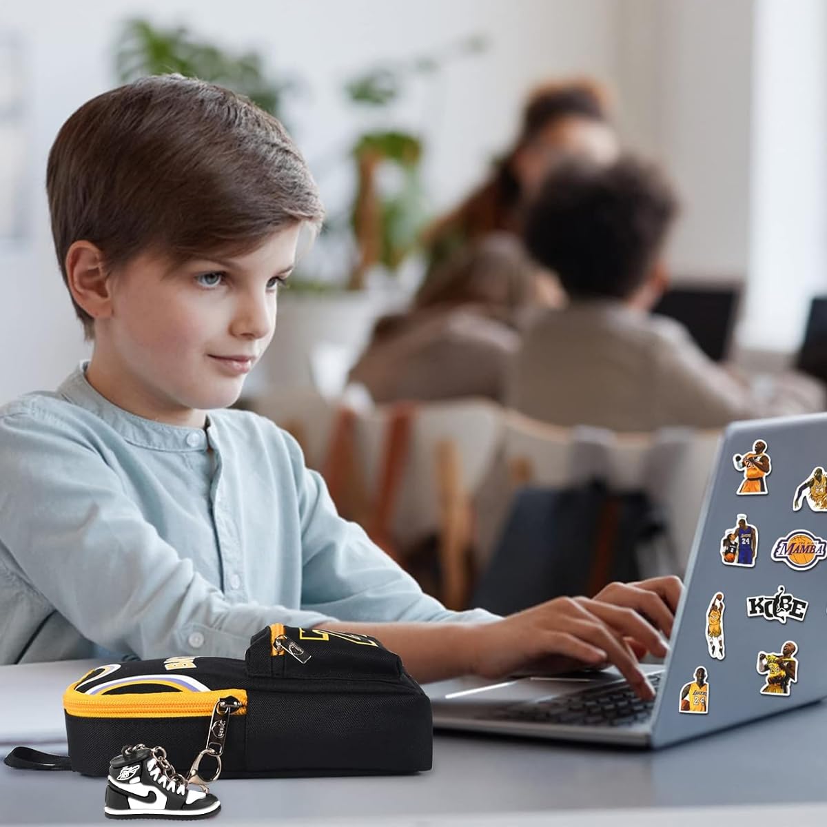 Climberty Basketball Pencil Pouch for School and Office with Sneaker Keychain 10x8x21cm | Canvas Pen Case Set of 3