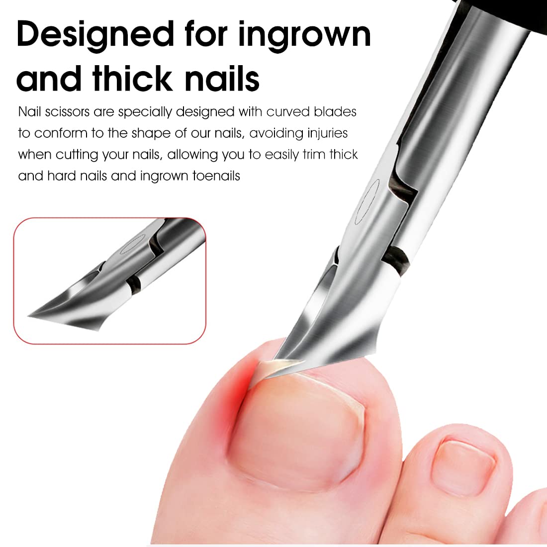 MAYCREATE Toenail Clippers for Thick & Ingrown Nails with Curved Blade and Rubberized Handle | Stainless Steel Podiatrist Tool