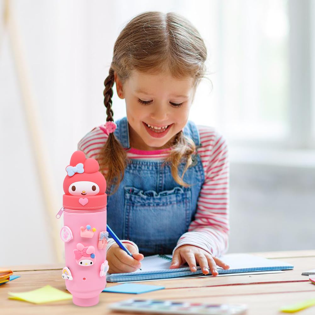 PATPAT Pencil Pouch for School Use with Multi Hole Design and Silicone Material | Cute Pink Gift for Girls