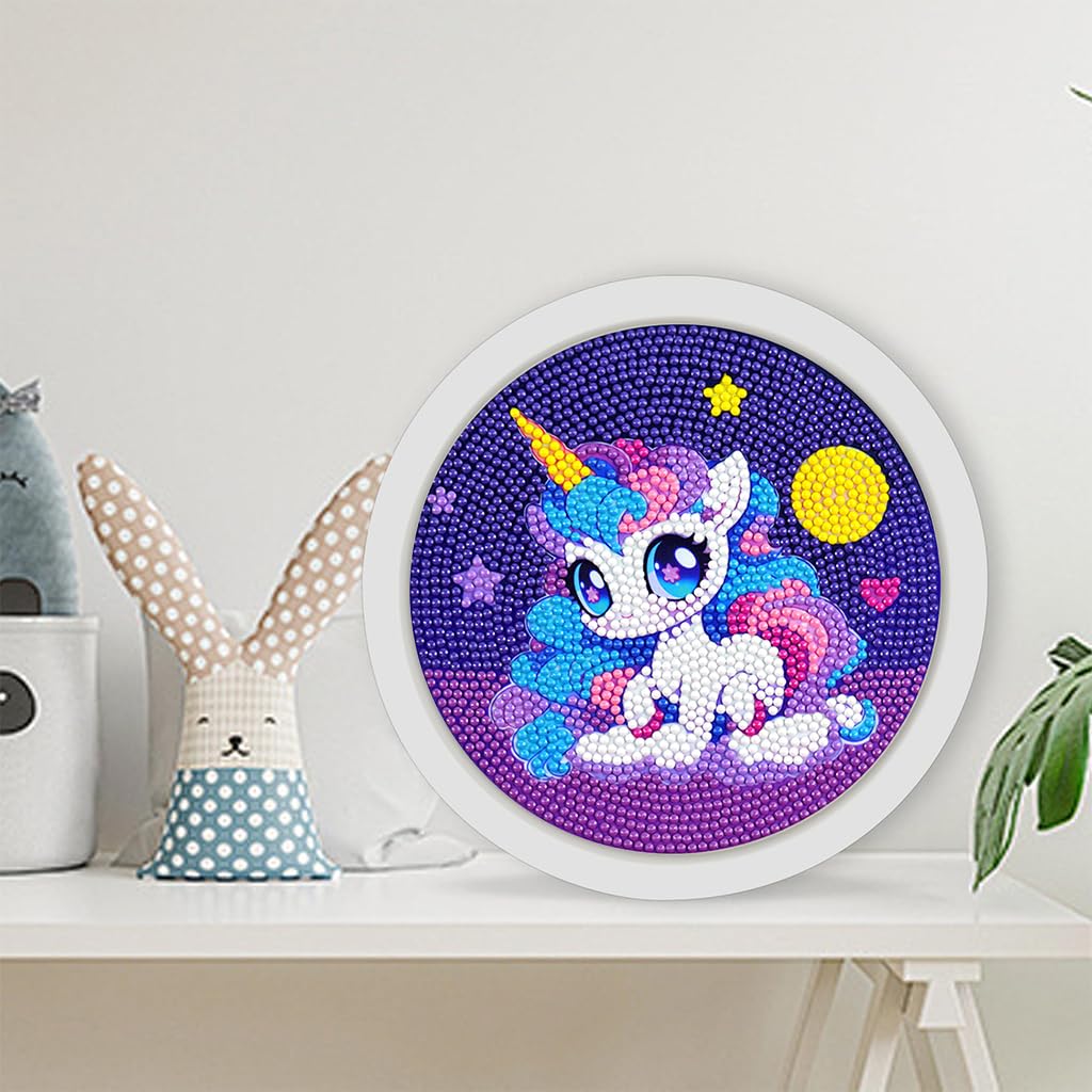 PATPAT DIY Diamond Art Painting Kit for Kids with 6.7 in Frame featuring Cute Unicorn Design | Creative and Therapeutic Craft Activity
