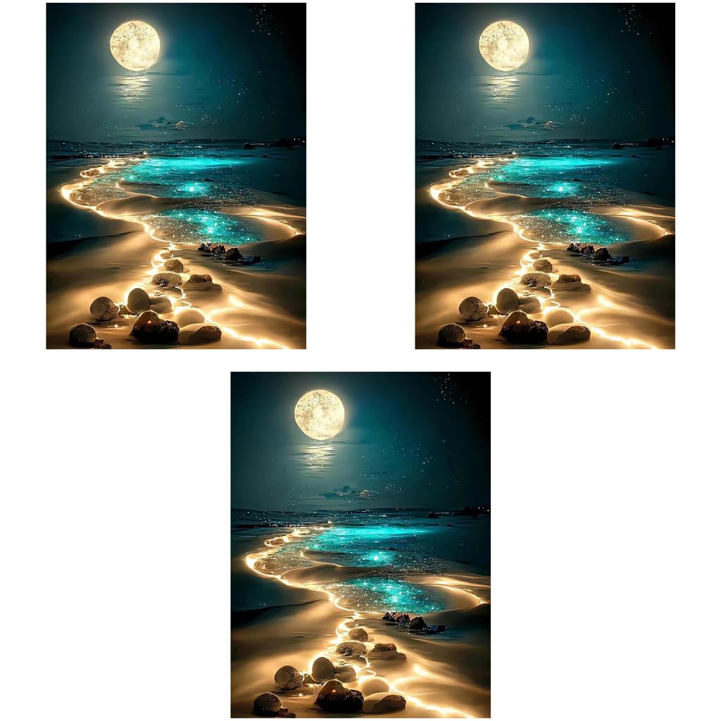 HASTHIP 5D Diamond Painting Art Kit for Home Decor with Dreamy Beach Moonlit Night 12x16 in | Beginner Friendly Set