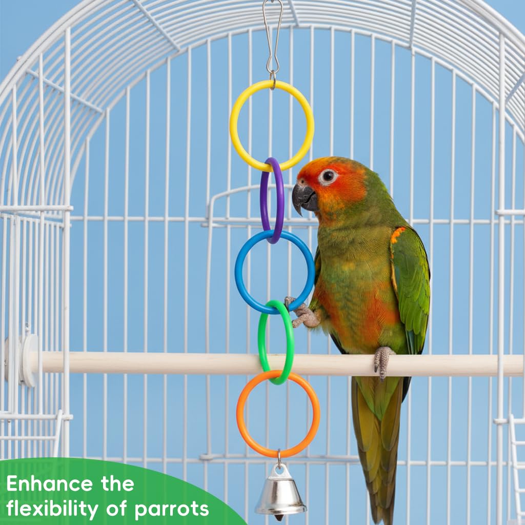 Qpets Parrot Link Chain Toys for Birds with Colorful Rings & Secure Clasp | 2-Piece Set