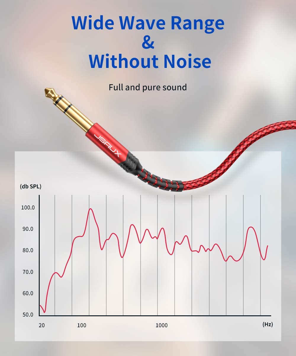 JSAUX 1/4 Inch Guitar Cable for Pro Audio Equipment with 6.6ft TRS Jack | Gold Plated Connectors