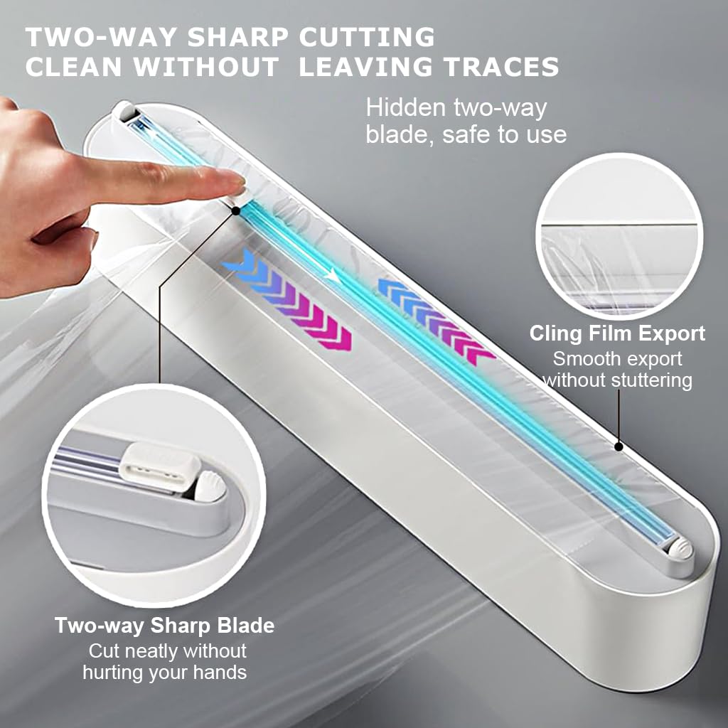 Supvox® Magnetic Plastic Wrap Dispenser with Integrated Smooth Sliding Cutter,  Refillable Cling Film, Aluminum Foil & Parchment Paper Dispenser, No Jam Plastic Wrap Dispenser, No Cling Film Includes