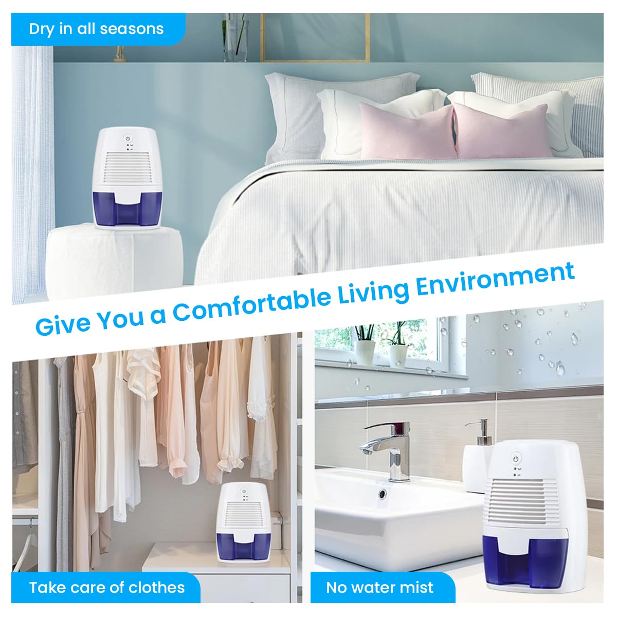HANNEA Mini USB Dehumidifier for Bedroom and Kitchen featuring Auto Shut-Off 500ml Tank | Ultra-Quiet Portable Design