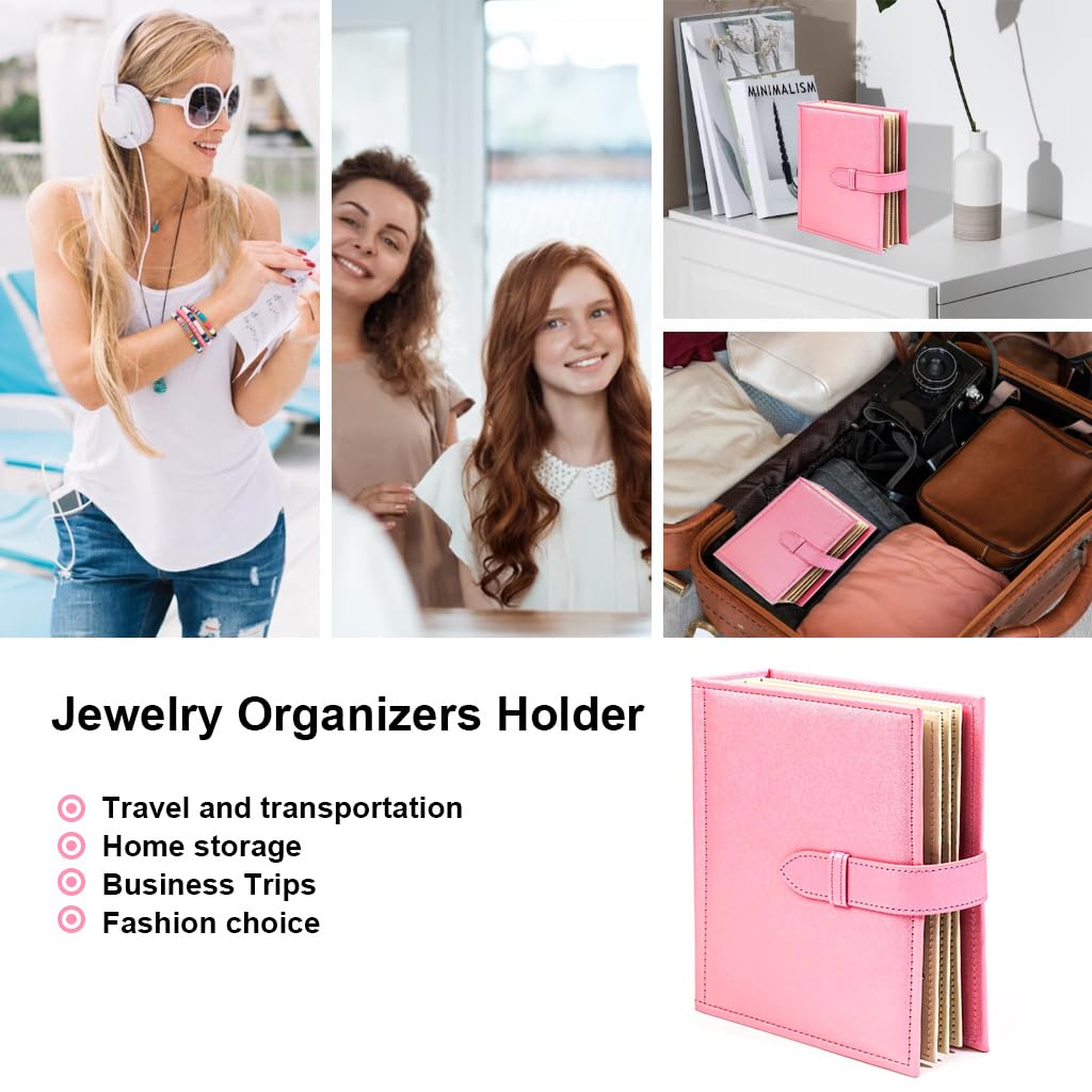 MAYCREATE Earring Organizer for Travel with 42 Pair Storage and Snap Button Closure | Pink PU Leather Case for Girls
