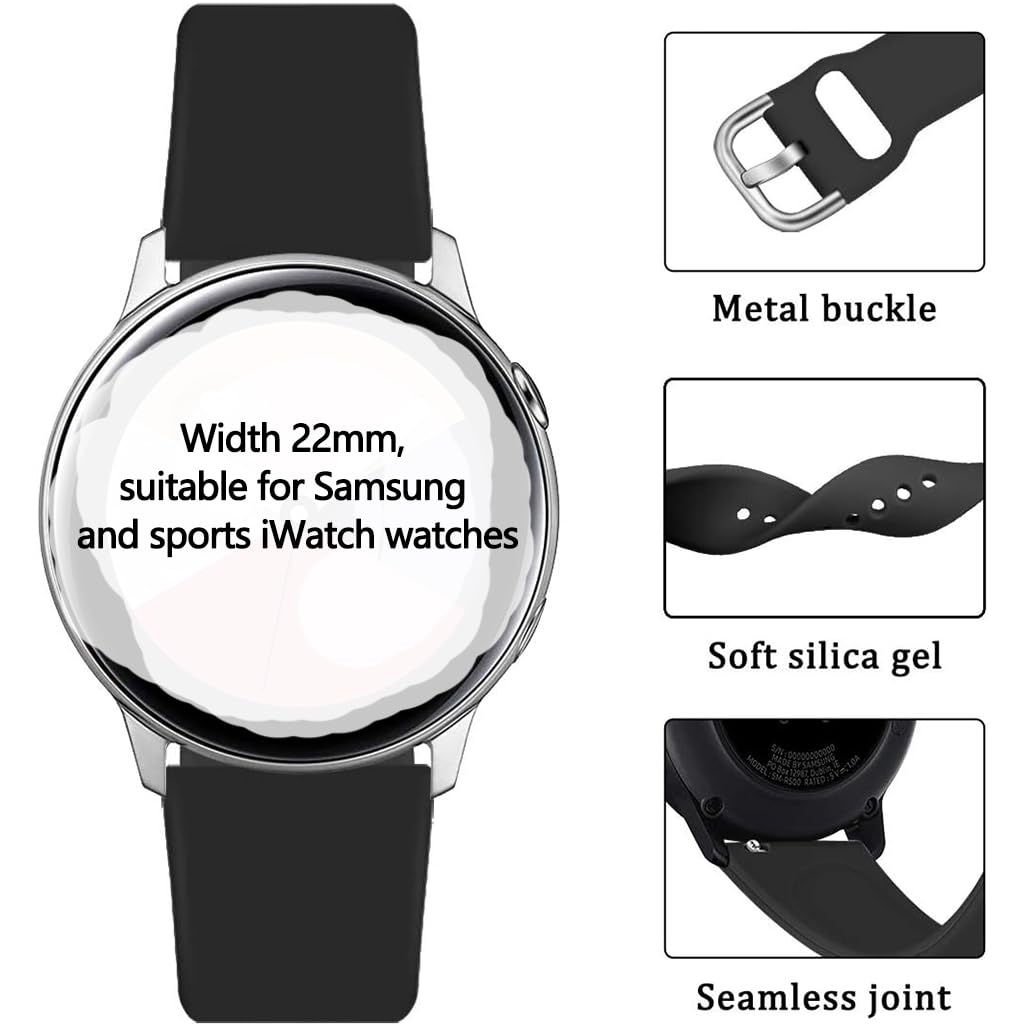Zibuyu Silicone Watch Band for Samsung Galaxy Watch with Quick Release 22mm Fit | Black Strap for Active and Daily Wear