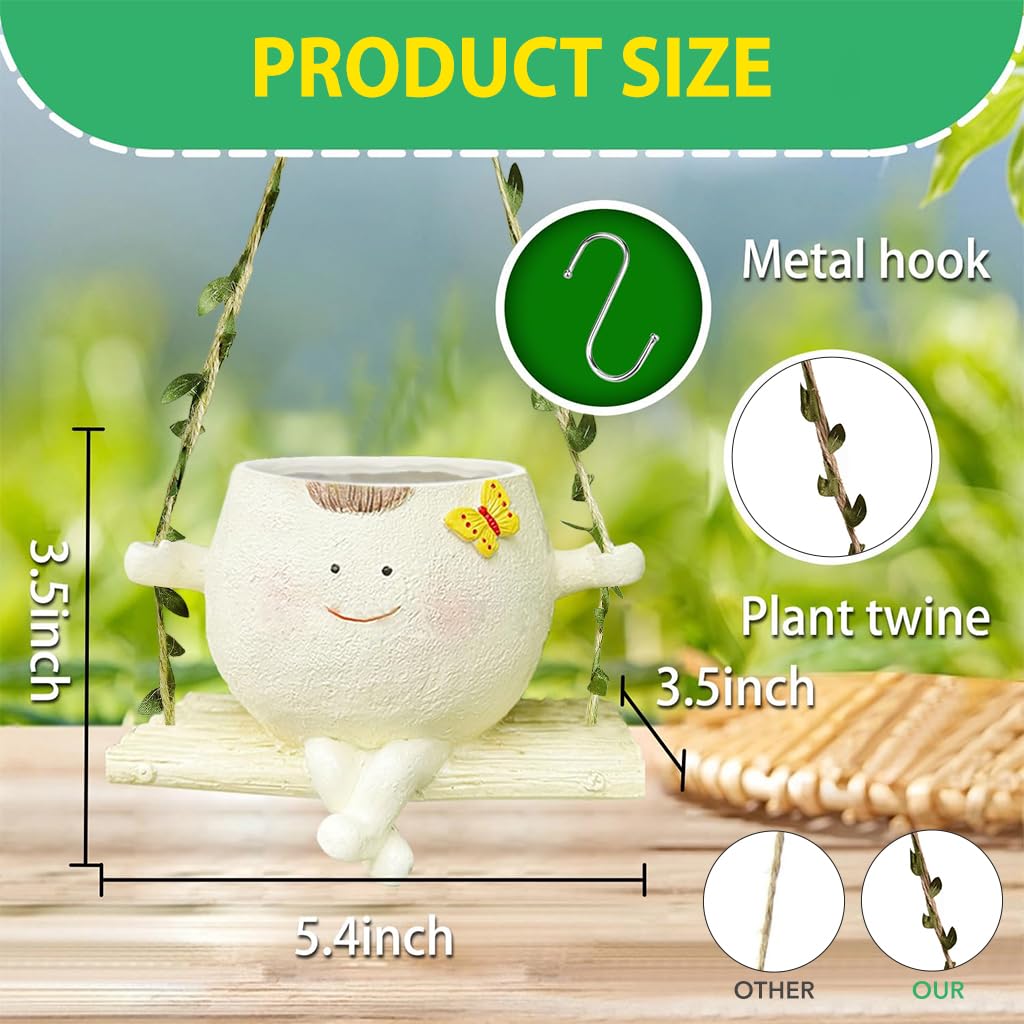 HASTHIP® Cute Planter Small Flower Plant Pot for Succulent Hanging Cute Resin Succulent Plant Pot Gardening Decoration Swing Hanging Planter Pot for Herbs, Succulent, Cacti, 13.5x9x9cm