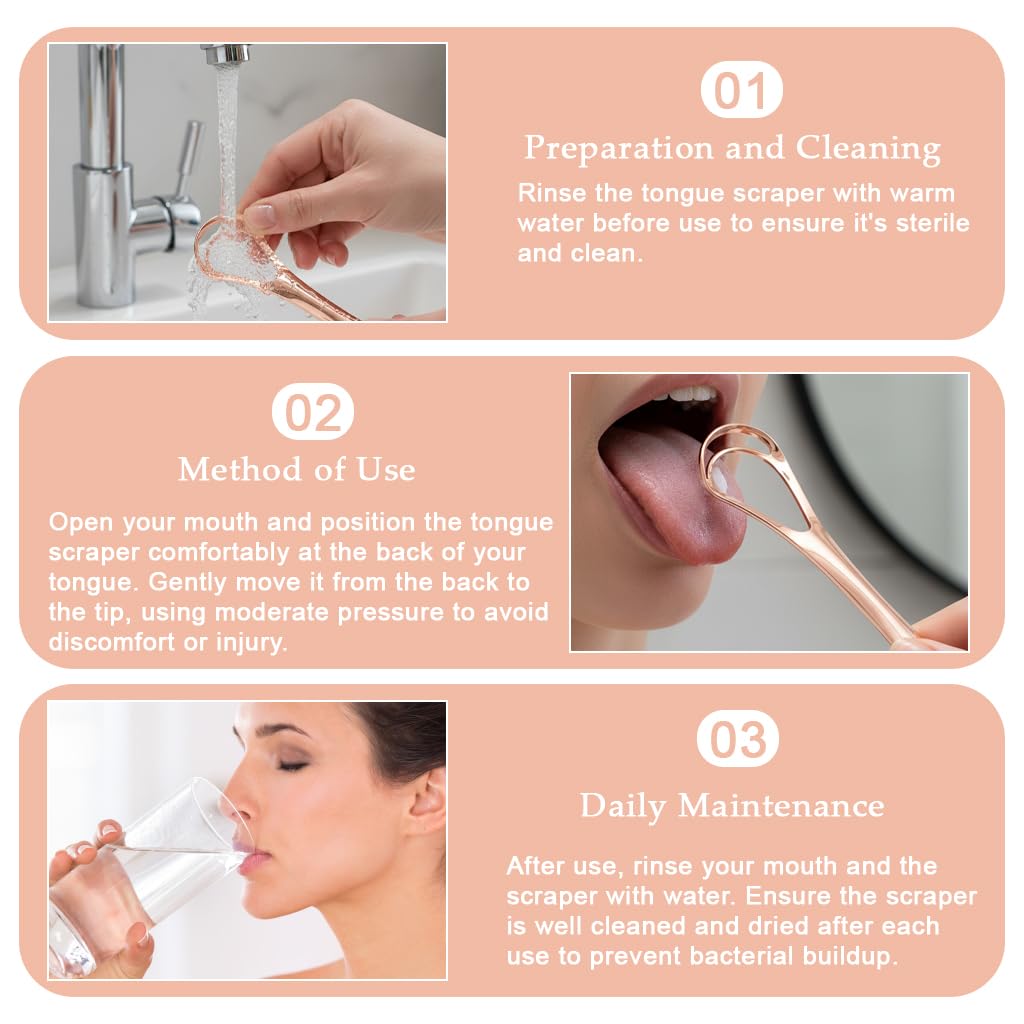 ZIBUYU Tongue Cleaner for Adults with Double Layer Design and Rose Gold Stainless Steel 2 Pack