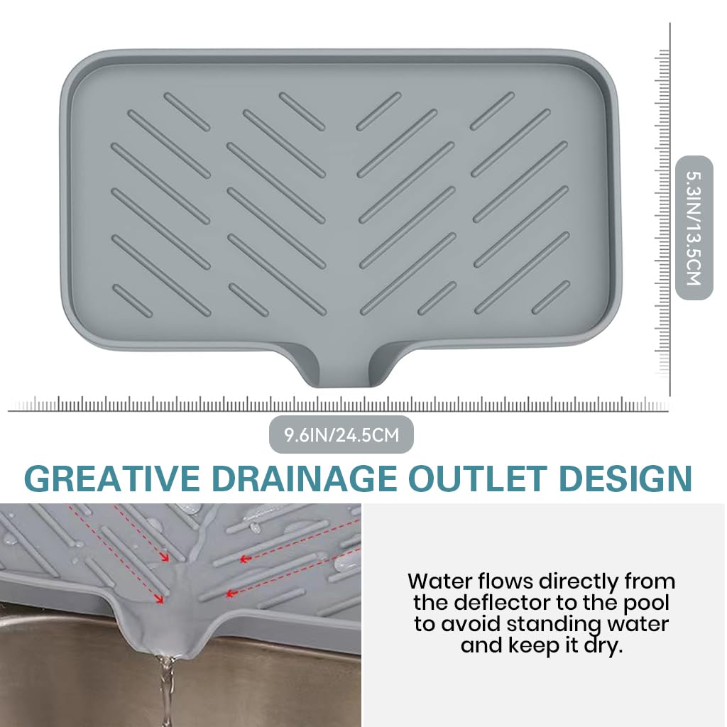 Supvox Silicone Kitchen Sink Organiser for Soap and Sponges with Grooved Drain Mat 9.6x5.3 in