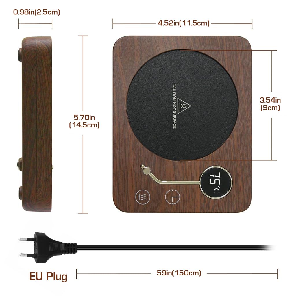 Supvox Electric Coffee Mug Warmer with 3 Adjustable Temperatures and Auto Timing Off | Vintage Wooden Design Desk Accessory