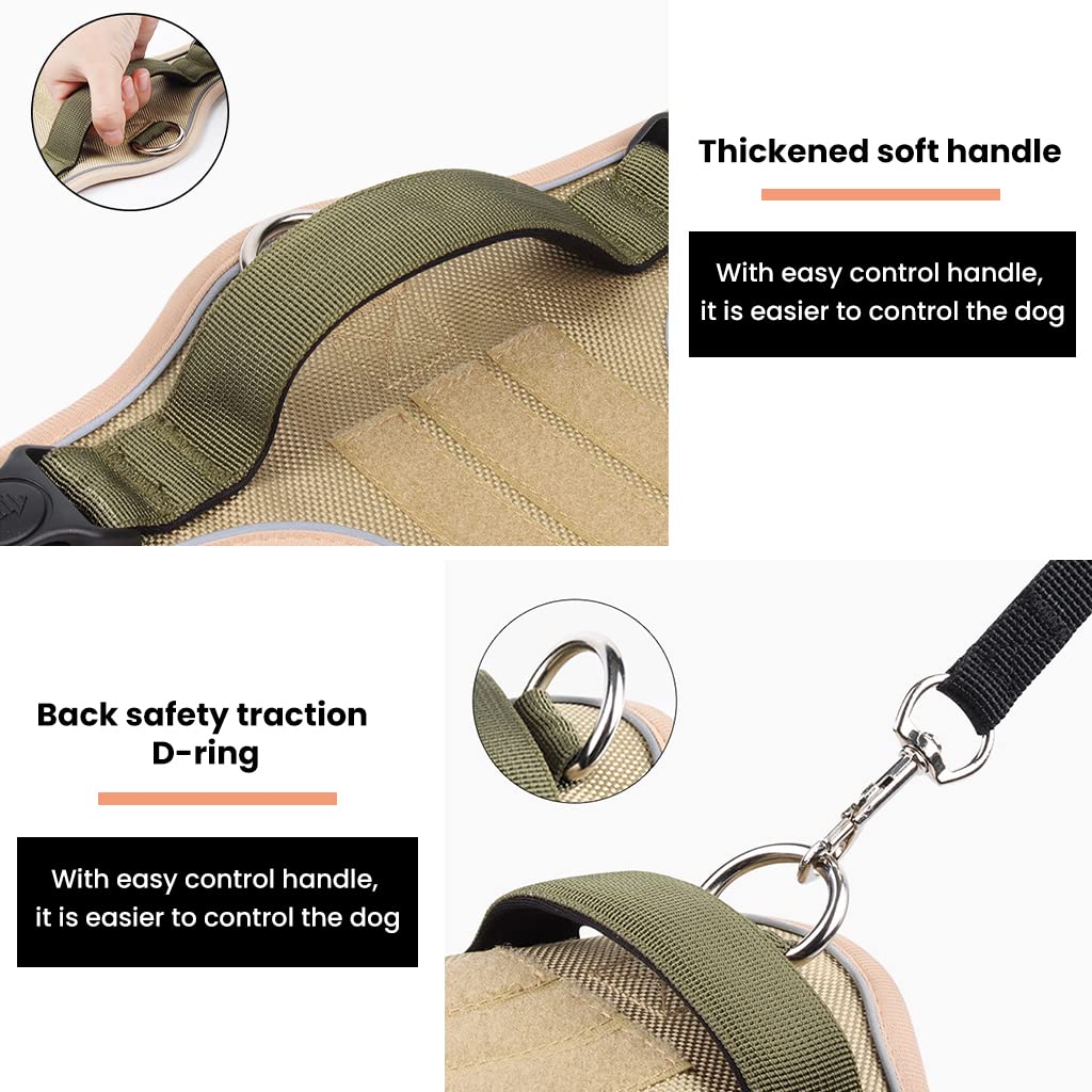 Qpets Dog Harness for Large Dogs with Dual Metal Buckles and Reflective Strips | Khaki XL 2 PCS