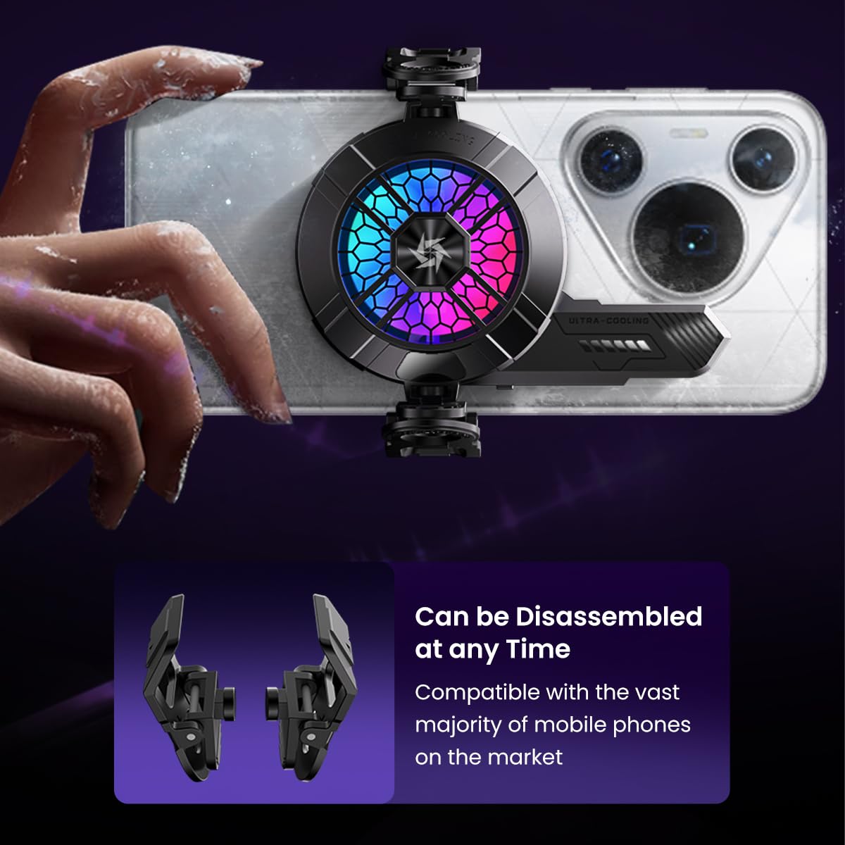 ZORBES Magnetic Phone Cooler for Gaming and Streaming with LED Clip | Real-Time Temp Display