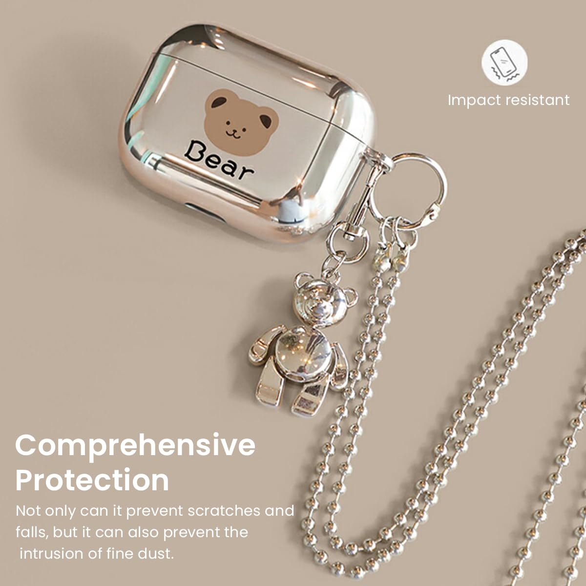 ZORBES AirPods Pro 2nd Generation Case with Bear Print TPU Cover and Keychain | Supports Charging Access