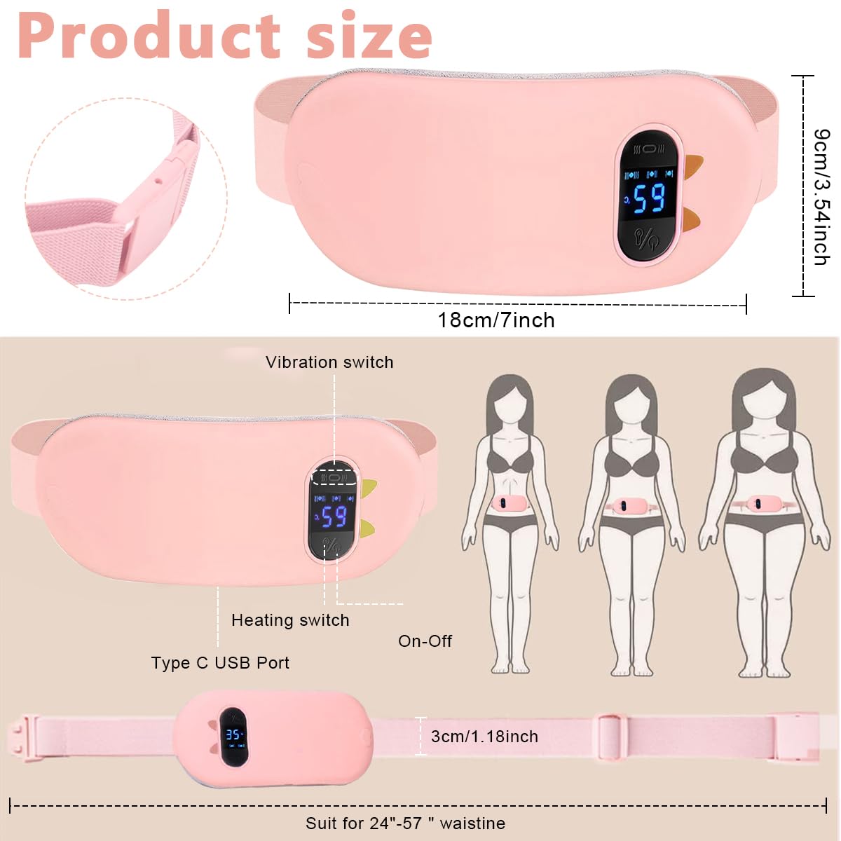 HANNEA Electric Cordless Heating Pad for Period Pain with 3 Heat Levels & 3 Vibration Modes | Rechargeable Belly Warmer for Women