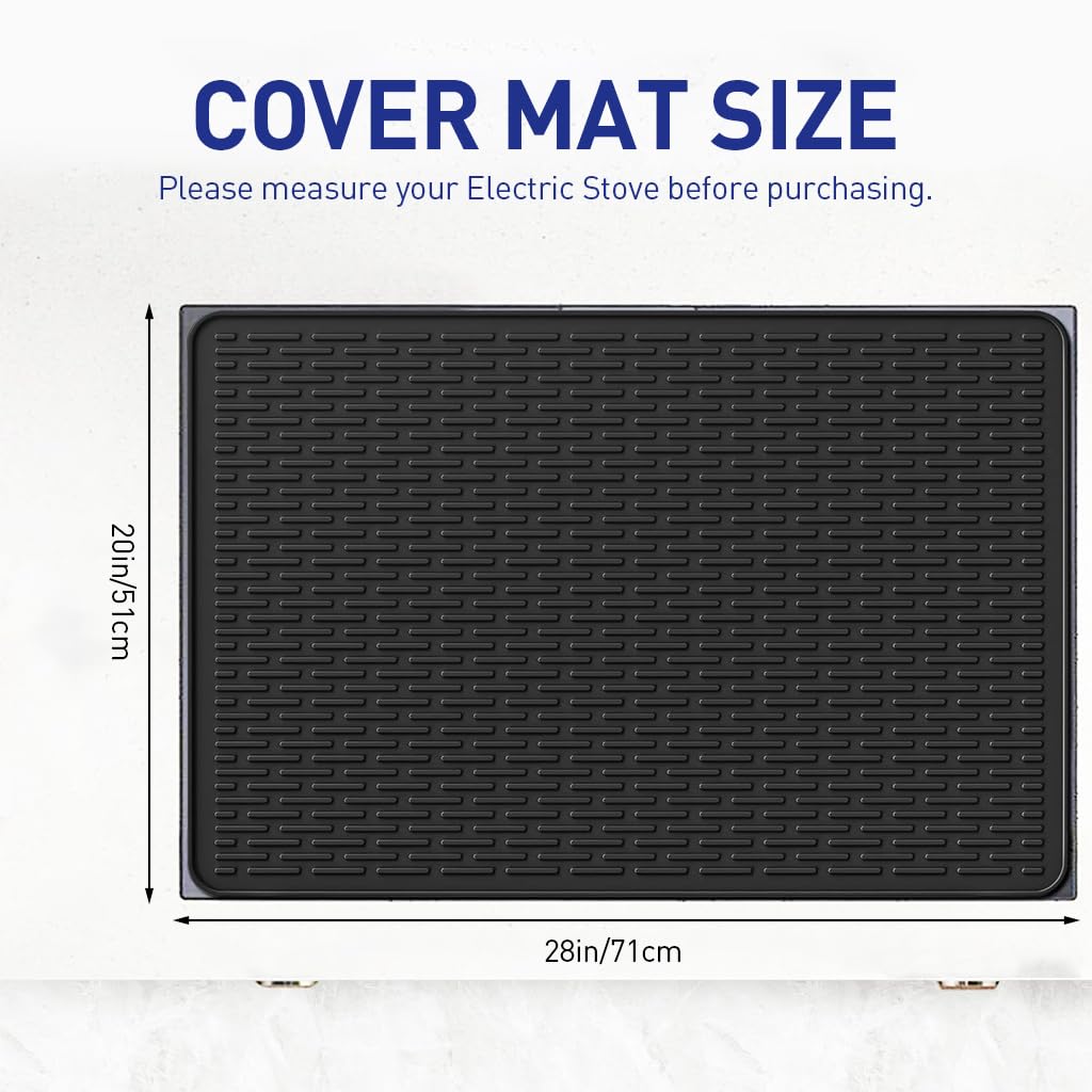 Supvox Electric Stovetop Protector Mat - Stove Top Cover for Electric Stove, Silicone Stove Mat for Glass Top Stove, Glass Cooktop Protector, Dish Drying Mat for Kitchen (Black, 27.9x20 Inches)