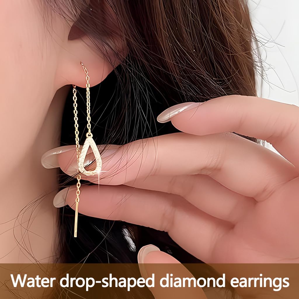 ZIBUYU Gold Boho Teardrop Earrings for Women with Crystal Chain | Hypoallergenic Gift