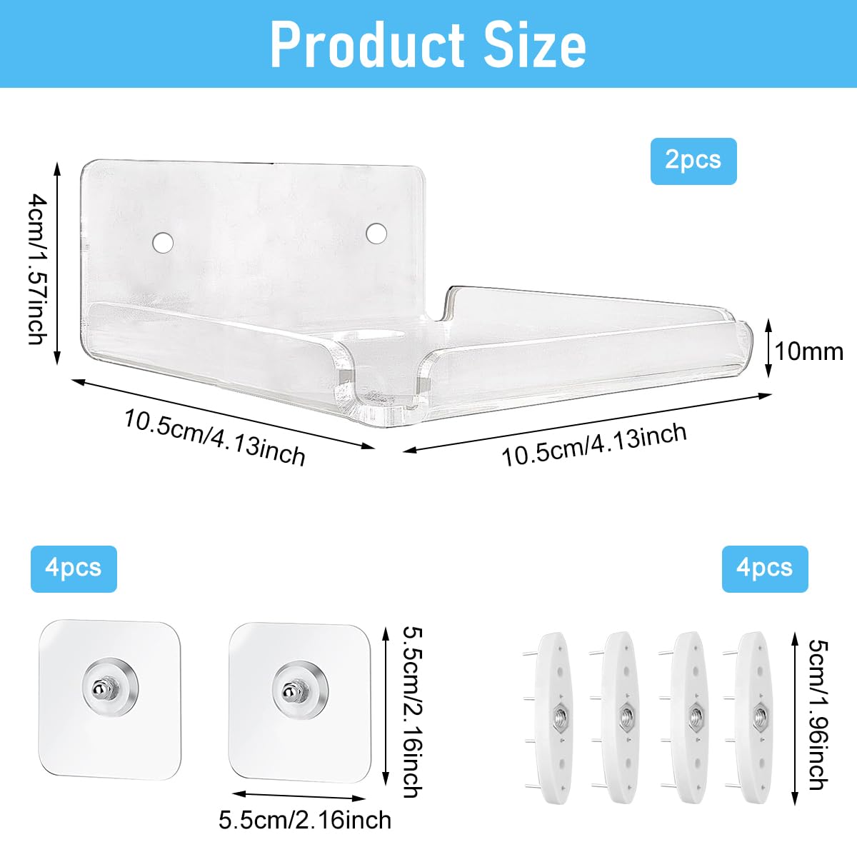 ZIBUYU Clear Acrylic Floating Shelves for Cameras and Baby Monitors | 2pcs Wall Mounted Storage