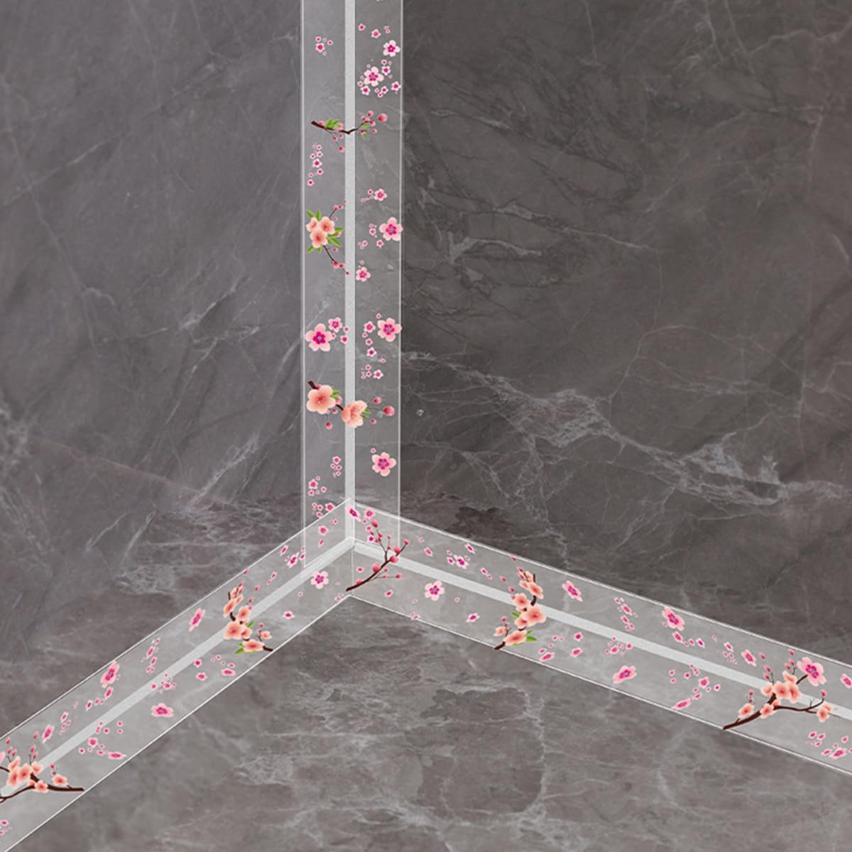 HASTHIP PVC Trim Tape 1.65 inches x 9.84 ft Transparent Plum Blossom Decorative Waterproof Trim Tape Edge Tape Self Adhesive Waterproof Multi-Purpose Sealing Strip Edge Tape for Kitchen, Sink, Wall