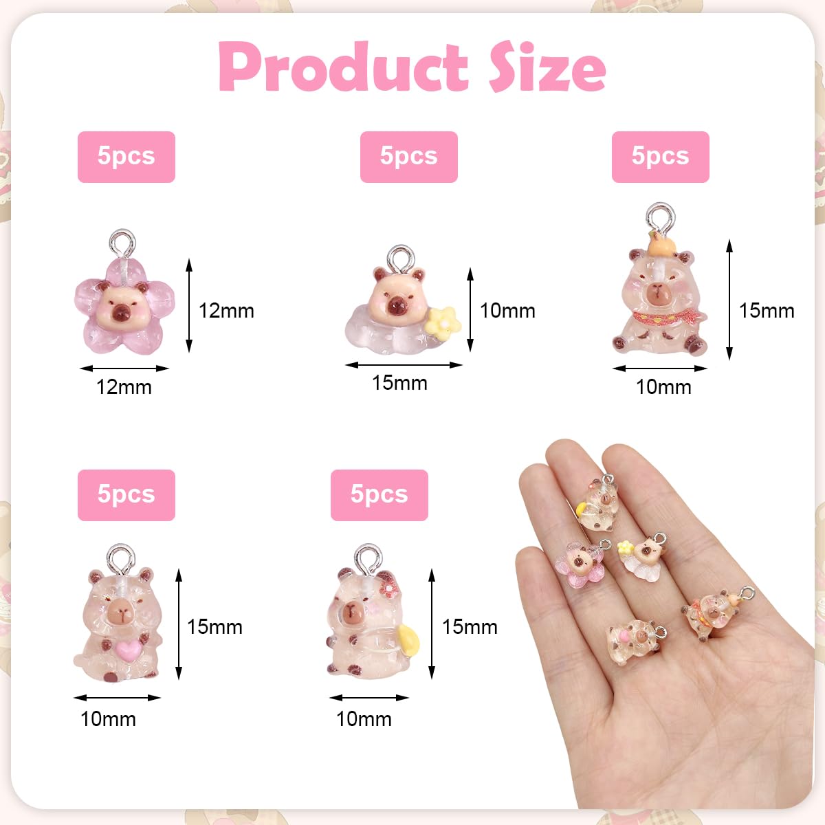 SANNIDHI Capybara Pendant Charms for Jewelry Making with Jump Rings 25pcs 0.5 in Resin Set