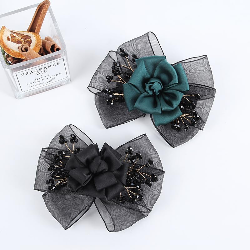 MAYCREATE Barrette Hair Bun Nets Flower Bun Naker for Hair, Hair Bun Accessories for Women, Green Floral Hair Snood Net, Spring Clip Hair Net for Women Dancer Nurse Work or Daily